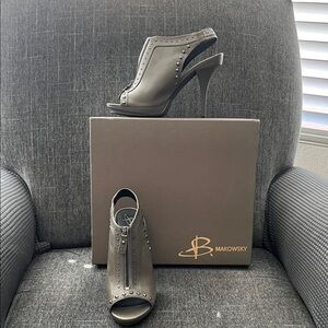 b. makowsky Studded Gray Peep-Toe Heels